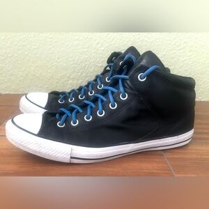 Converse Chuck Taylor All Star Leather High-Top Sneakers Blue Laces Size: 12
